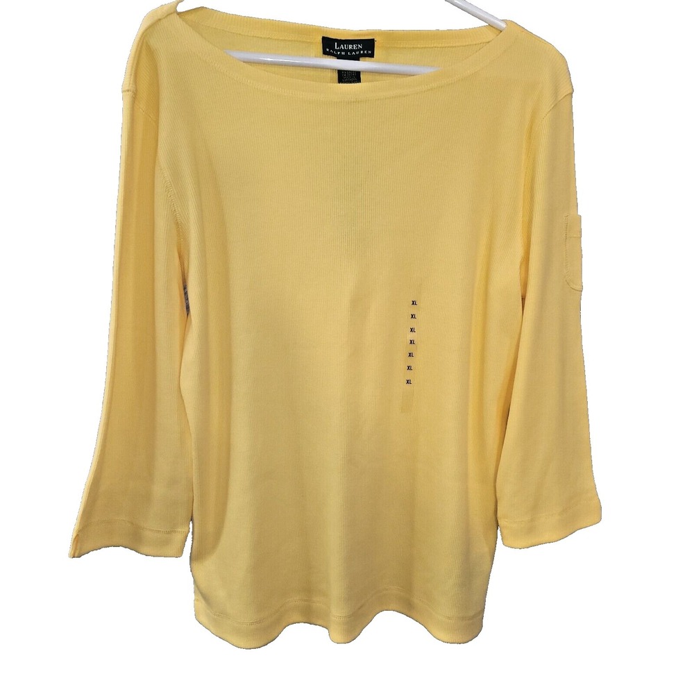 Lauren Ralph Lauren Womens XL Yellow Ribbed Boat Neck 3/4 Sleeve Top NWT